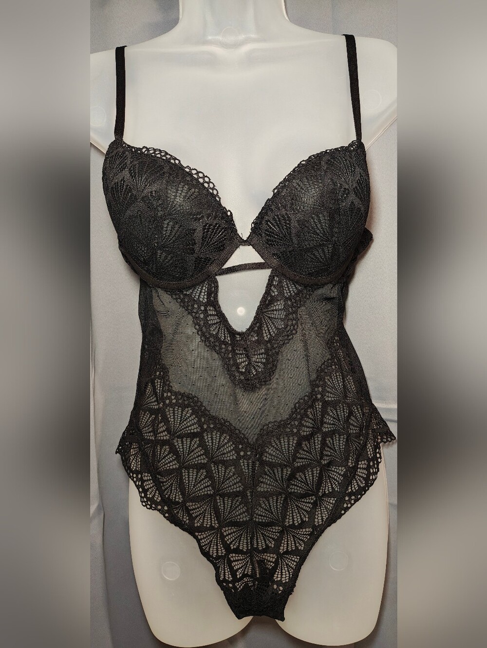 UCA Lingerie Olivia Sexy Push-Up Mesh Black Lace Bodysuit Teddy.